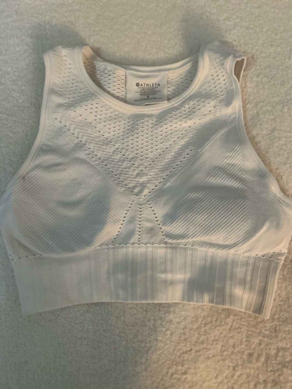 Athleta White Eyelet Sports Bra with Removable Pads
Size Small